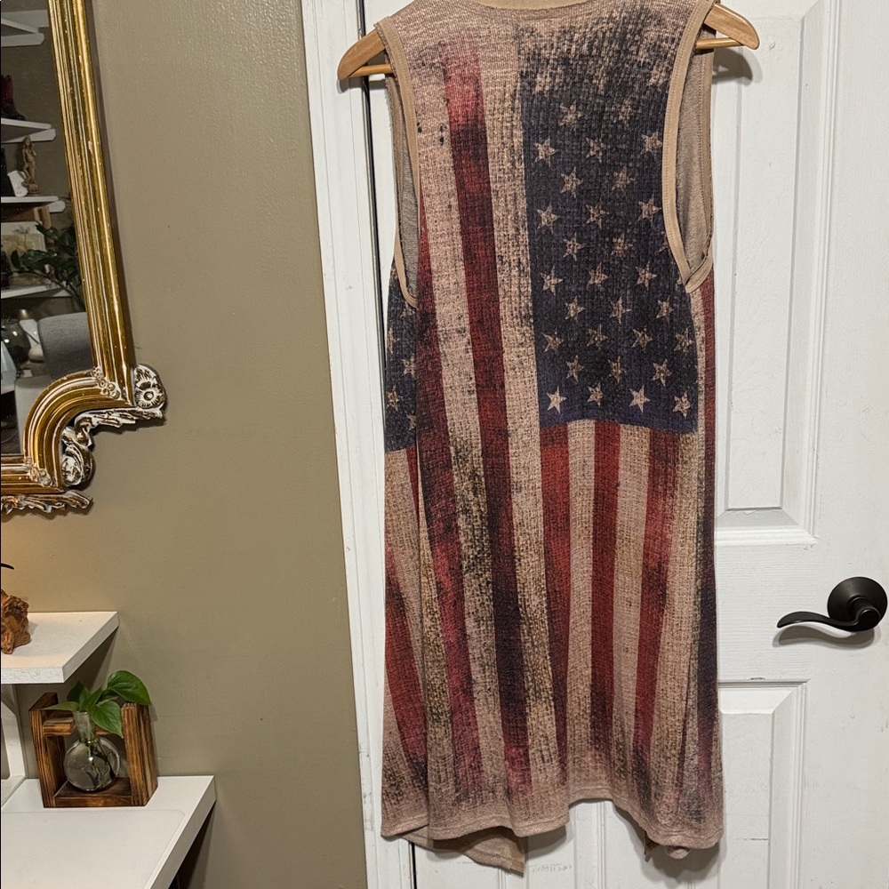 Vocal Patriotic Flag Cardigan in Red, Blue, and Tan